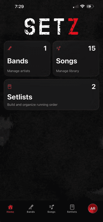 Setz mobile app preview